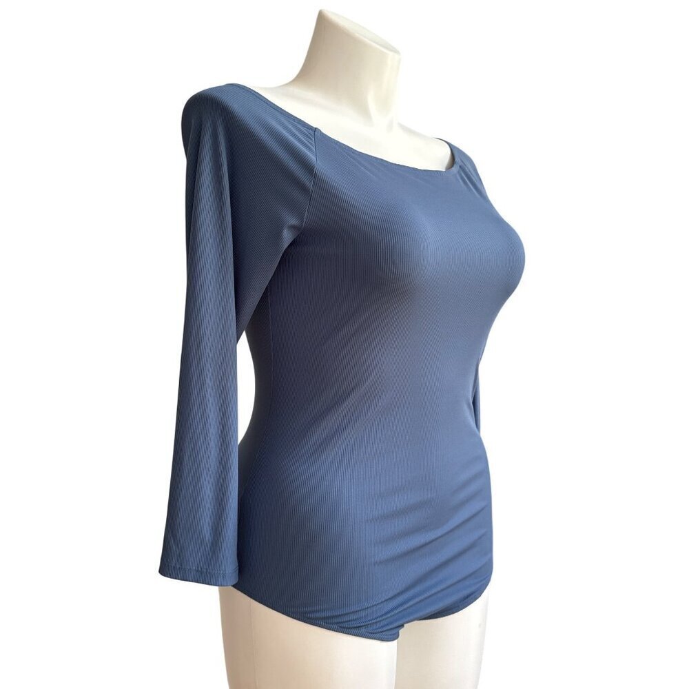 Spanx Rib Boatneck Thong Bodysuit, Indigo Haze Long Sleeves Women's Size 1X - Picture 4 of 12